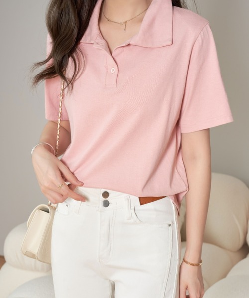 ECLIN（エクラン）の「半袖ポロ衿Tシャツ（Tシャツ/カットソー・レディース・ホワイト/ネイビー/ピンク/イエロー/ブルー・M/L）」の10枚目の写真