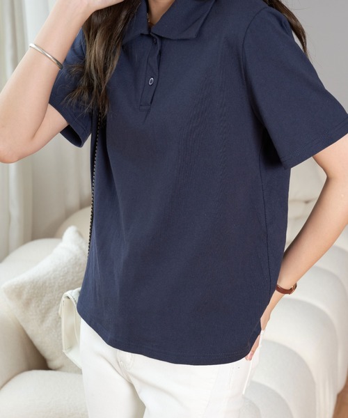 ECLIN（エクラン）の「半袖ポロ衿Tシャツ（Tシャツ/カットソー・レディース・ホワイト/ネイビー/ピンク/イエロー/ブルー・M/L）」の19枚目の写真