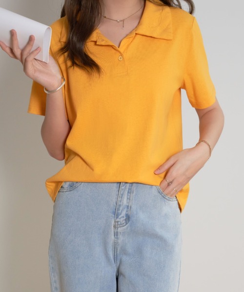 ECLIN（エクラン）の「半袖ポロ衿Tシャツ（Tシャツ/カットソー・レディース・ホワイト/ネイビー/ピンク/イエロー/ブルー・M/L）」の8枚目の写真