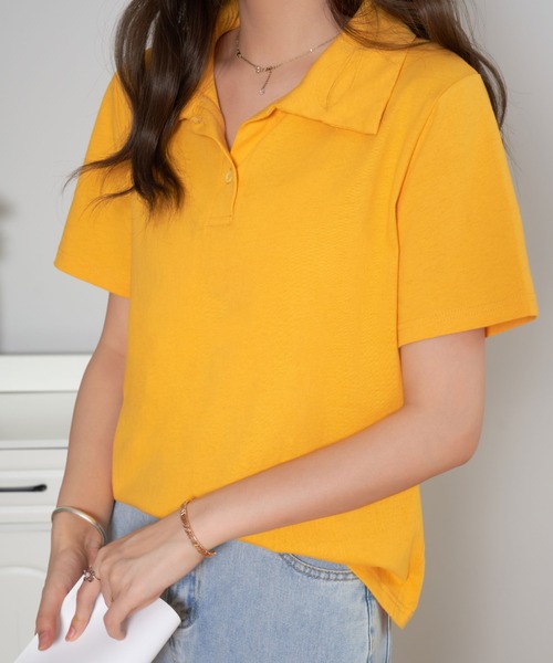 ECLIN（エクラン）の「半袖ポロ衿Tシャツ（Tシャツ/カットソー・レディース・ホワイト/ネイビー/ピンク/イエロー/ブルー・M/L）」の16枚目の写真