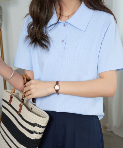 ECLIN（エクラン）の「半袖ポロ衿Tシャツ（Tシャツ/カットソー・レディース・ホワイト/ネイビー/ピンク/イエロー/ブルー・M/L）」の18枚目の写真