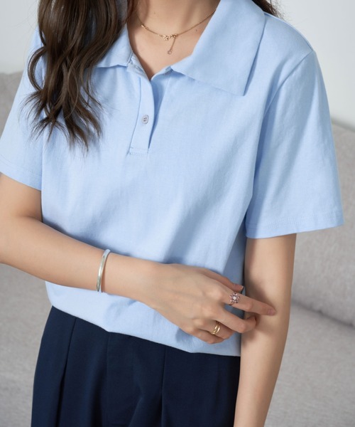 ECLIN（エクラン）の「半袖ポロ衿Tシャツ（Tシャツ/カットソー・レディース・ホワイト/ネイビー/ピンク/イエロー/ブルー・M/L）」の13枚目の写真