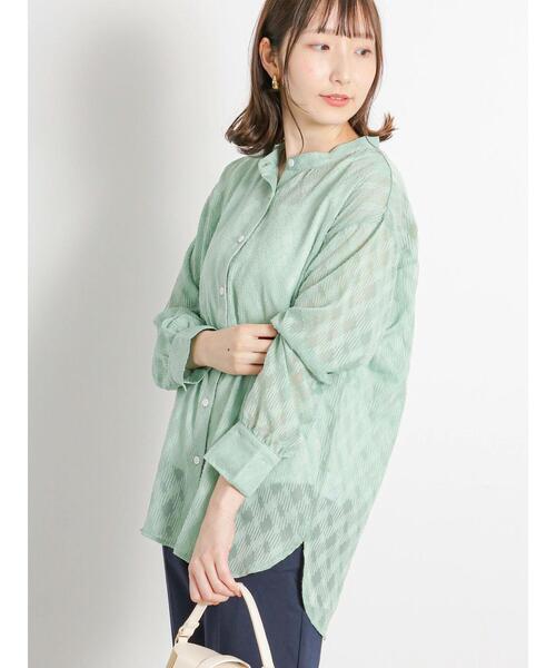 Te chichi TERRASSE（テチチテラス）の「シアージャカードシャツ（シャツ/ブラウス・レディース・グリーン/オフホワイト/ブラック・F）」の4枚目の写真