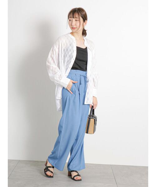 Te chichi TERRASSE（テチチテラス）の「シアージャカードシャツ（シャツ/ブラウス・レディース・グリーン/オフホワイト/ブラック・F）」の14枚目の写真