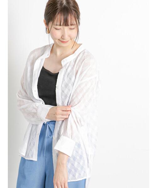 Te chichi TERRASSE（テチチテラス）の「シアージャカードシャツ（シャツ/ブラウス・レディース・グリーン/オフホワイト/ブラック・F）」の13枚目の写真