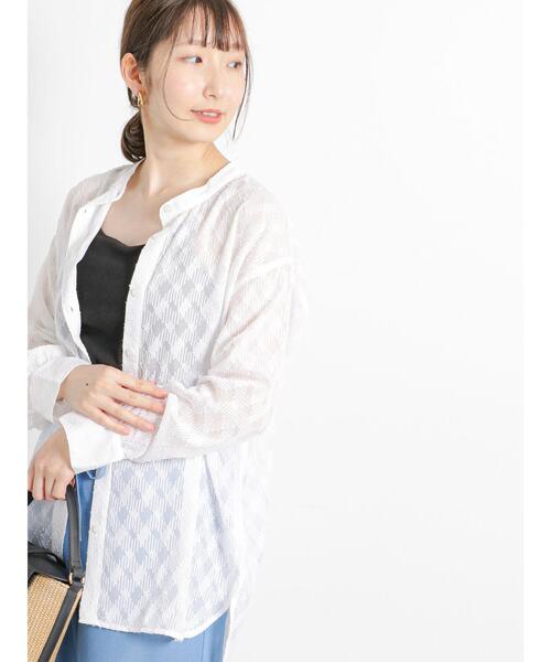 Te chichi TERRASSE（テチチテラス）の「シアージャカードシャツ（シャツ/ブラウス・レディース・グリーン/オフホワイト/ブラック・F）」の12枚目の写真