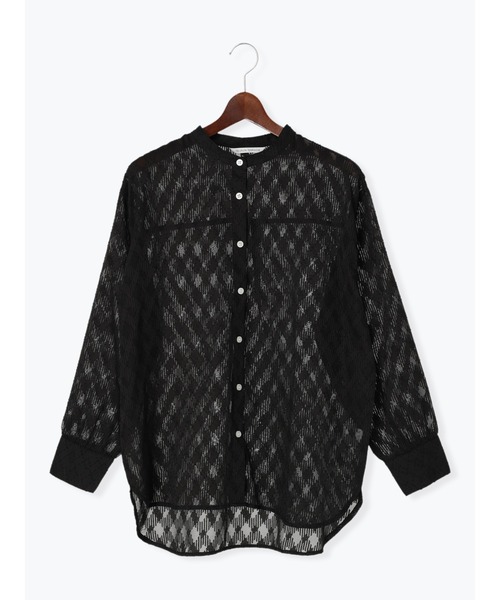 Te chichi TERRASSE（テチチテラス）の「シアージャカードシャツ（シャツ/ブラウス・レディース・グリーン/オフホワイト/ブラック・F）」の3枚目の写真