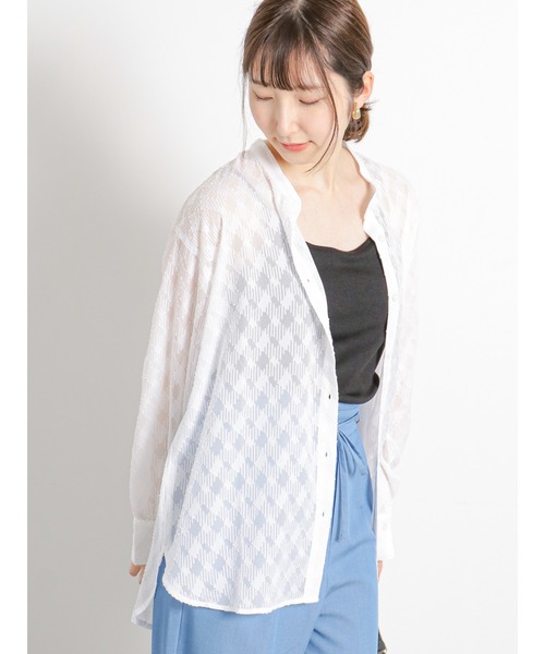 Te chichi TERRASSE（テチチテラス）の「シアージャカードシャツ（シャツ/ブラウス・レディース・グリーン/オフホワイト/ブラック・F）」の18枚目の写真