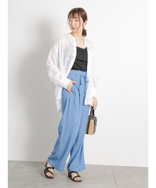 Te chichi TERRASSE（テチチテラス）の「シアージャカードシャツ（シャツ/ブラウス・レディース・グリーン/オフホワイト/ブラック・F）」の22枚目の写真