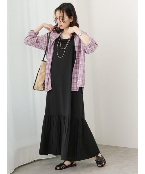 Samansa Mos2 blue（サマンサモスモスブルー）の「リネン混キャミワンピース（ワンピース・レディース・ブラウン/ベージュ/ブラック・F）」の17枚目の写真