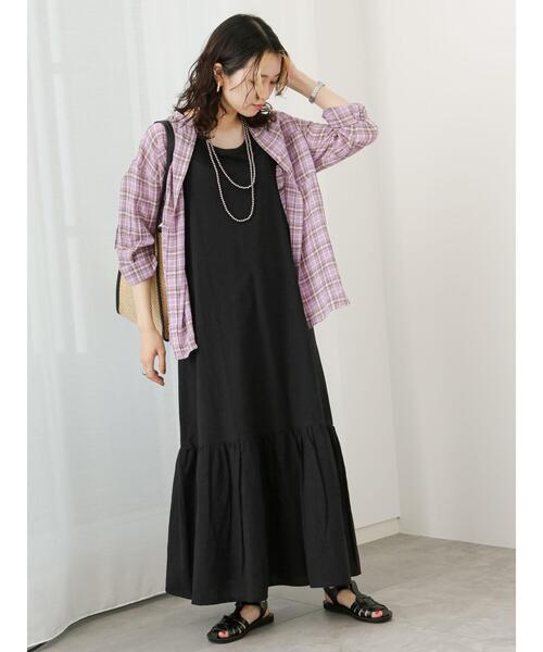 Samansa Mos2 blue（サマンサモスモスブルー）の「リネン混キャミワンピース（ワンピース・レディース・ブラウン/ベージュ/ブラック・F）」の18枚目の写真