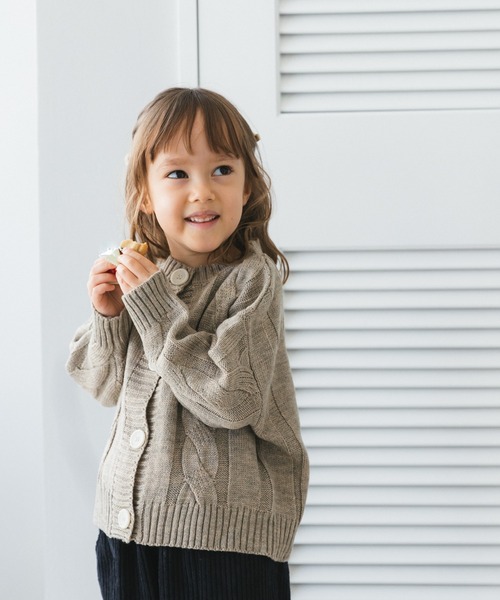 pairmanon（ペアマノン）の「【ママとおそろい】ニット ケーブル編み 丸首 カーディガン（カーディガン/ボレロ・キッズ・ブラウン/アイボリー/ベージュ・M/S/XS/L）」の3枚目の写真