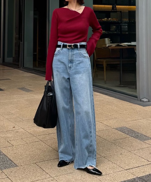 セール】デザインネックリブニット/WEB限定（ニット/セーター