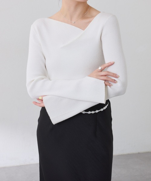 セール】デザインネックリブニット/WEB限定（ニット/セーター