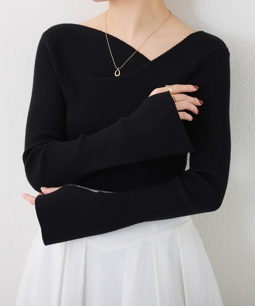 【美品】コラージュガリャルダガランテ デザインネックリブニット ブラック デザインネックリブニット/WEB限定（ニット/セーター）｜COLLAGE