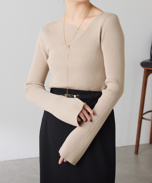 セール】デザインネックリブニット/WEB限定（ニット/セーター