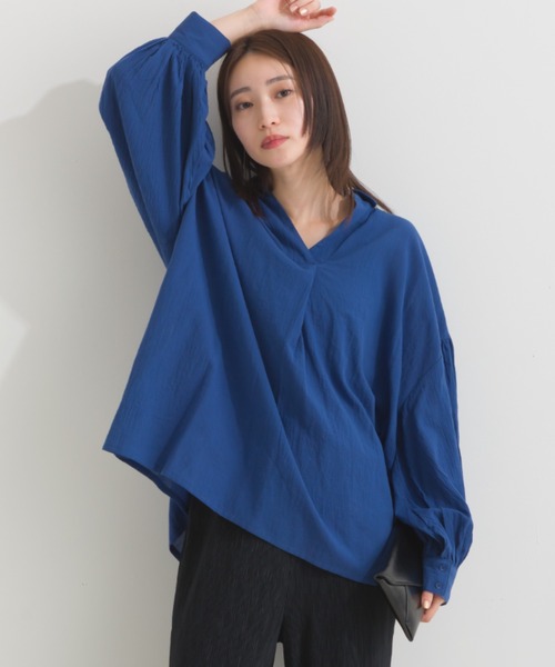 terrace(テラス)の「スキッパーシャツブラウス(シャツ/ブラウス・レディース・ブラック/グリーン/インディゴブルー/オフホワイト・MEDIUM)」の4枚目の写真