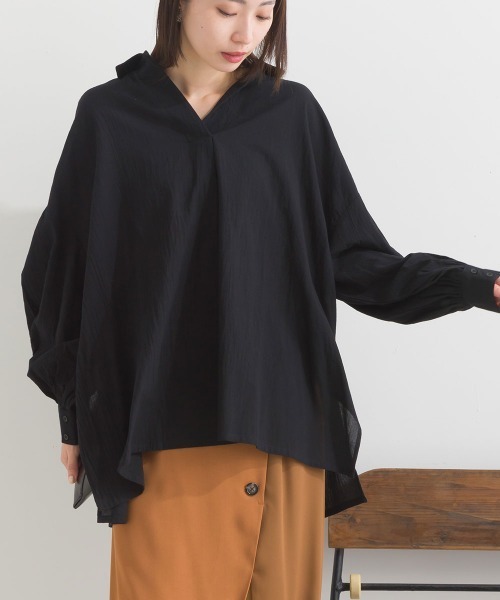terrace(テラス)の「スキッパーシャツブラウス(シャツ/ブラウス・レディース・ブラック/グリーン/インディゴブルー/オフホワイト・MEDIUM)」の2枚目の写真
