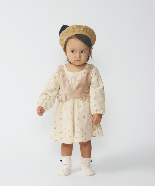 kids zoo（キッズズー）の「ビスチェ付さくらんぼ柄長袖ワンピース（ワンピース・キッズ・ライトブラウン/オフホワイト・80/90/130/100/120）」の18枚目の写真