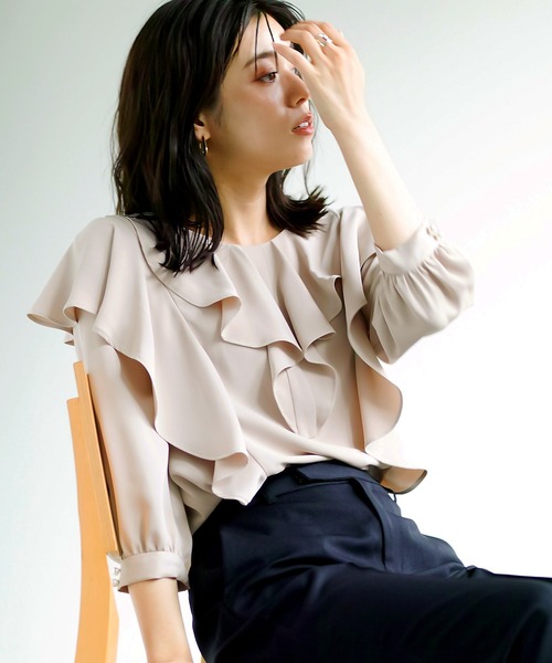 【手洗いできる＆防シワ加工】WEB限定！ラッフルフリルデザイン・ソフトデシンブラウス（シャツ/ブラウス）｜WHITE JOOLA（ホワイトジョーラ）