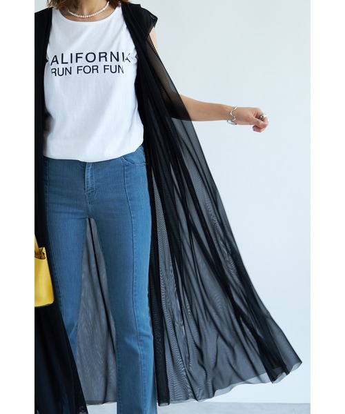 each（イーチ）の「チュールロングジレ（その他トップス・レディース・ブラック/チャコールグレー・FREE）」の2枚目の写真