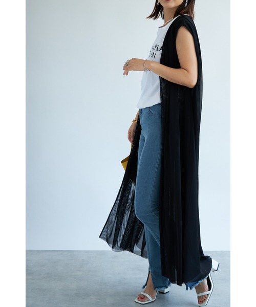 each（イーチ）の「チュールロングジレ（その他トップス・レディース・ブラック/チャコールグレー・FREE）」の4枚目の写真