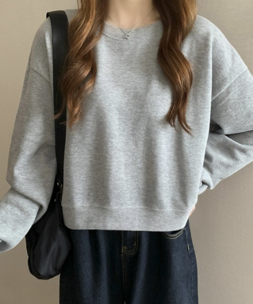 AMAJI(アマジ)の「長袖ショート Tシャツデザインセンスニッチトップスオールマッチセーター(ニット/セーター・レディース・ライトブルー/ライトグレー/ライトグリーン/イエロー/アイボリー/ブラック・FREE)」の3枚目の写真