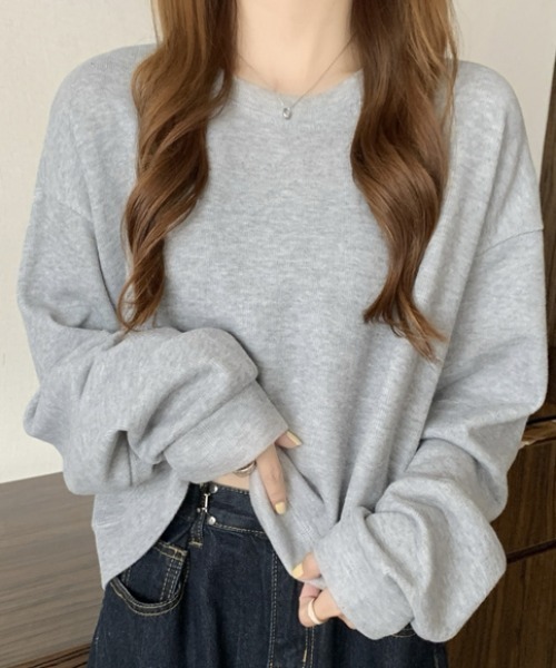 AMAJI(アマジ)の「長袖ショート Tシャツデザインセンスニッチトップスオールマッチセーター(ニット/セーター・レディース・ライトブルー/ライトグレー/ライトグリーン/イエロー/アイボリー/ブラック・FREE)」の7枚目の写真