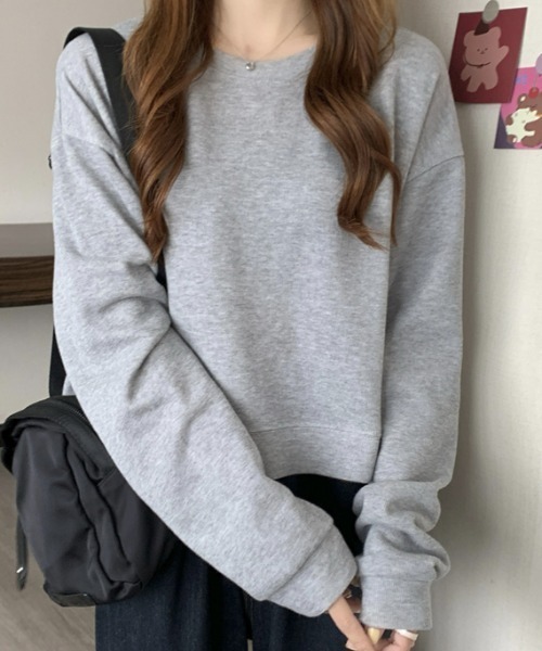 AMAJI(アマジ)の「長袖ショート Tシャツデザインセンスニッチトップスオールマッチセーター(ニット/セーター・レディース・ライトブルー/ライトグレー/ライトグリーン/イエロー/アイボリー/ブラック・FREE)」の8枚目の写真