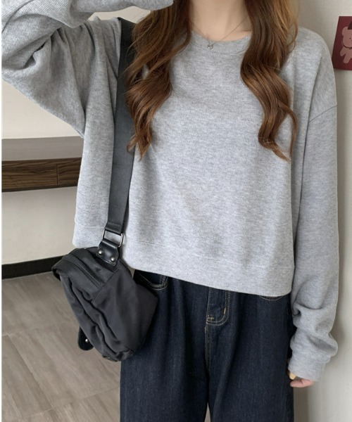 AMAJI(アマジ)の「長袖ショート Tシャツデザインセンスニッチトップスオールマッチセーター(ニット/セーター・レディース・ライトブルー/ライトグレー/ライトグリーン/イエロー/アイボリー/ブラック・FREE)」の10枚目の写真