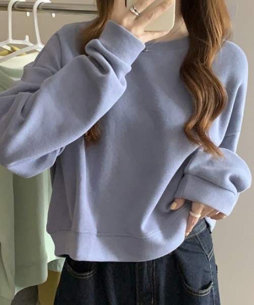AMAJI(アマジ)の「長袖ショート Tシャツデザインセンスニッチトップスオールマッチセーター(ニット/セーター・レディース・ライトブルー/ライトグレー/ライトグリーン/イエロー/アイボリー/ブラック・FREE)」の15枚目の写真