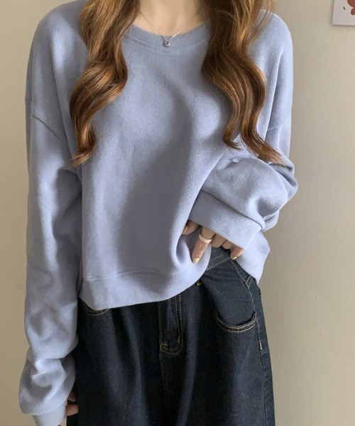 AMAJI(アマジ)の「長袖ショート Tシャツデザインセンスニッチトップスオールマッチセーター(ニット/セーター・レディース・ライトブルー/ライトグレー/ライトグリーン/イエロー/アイボリー/ブラック・FREE)」の16枚目の写真