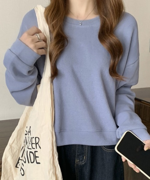 AMAJI(アマジ)の「長袖ショート Tシャツデザインセンスニッチトップスオールマッチセーター(ニット/セーター・レディース・ライトブルー/ライトグレー/ライトグリーン/イエロー/アイボリー/ブラック・FREE)」の17枚目の写真