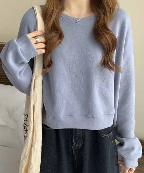 AMAJI(アマジ)の「長袖ショート Tシャツデザインセンスニッチトップスオールマッチセーター(ニット/セーター・レディース・ライトブルー/ライトグレー/ライトグリーン/イエロー/アイボリー/ブラック・FREE)」の18枚目の写真