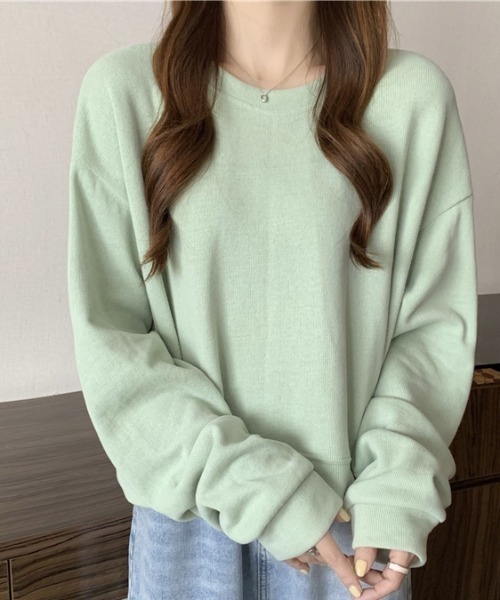 AMAJI(アマジ)の「長袖ショート Tシャツデザインセンスニッチトップスオールマッチセーター(ニット/セーター・レディース・ライトブルー/ライトグレー/ライトグリーン/イエロー/アイボリー/ブラック・FREE)」の21枚目の写真