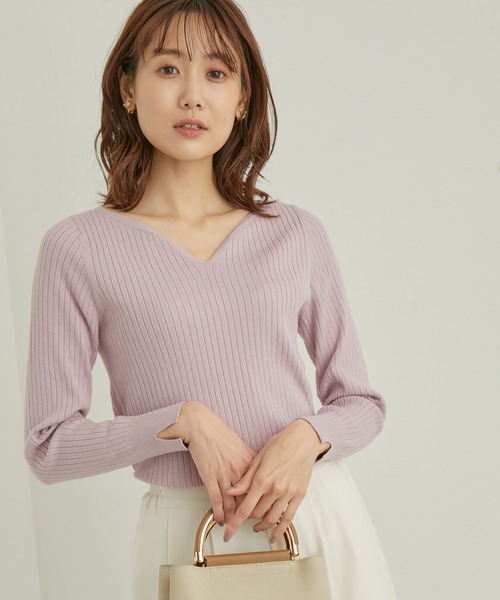 ROPE' PICNIC（ロペピクニック）の「洗濯機OK/ハートネックニットプルオーバー（ニット/セーター・レディース・ピンク/ブラック/ベージュ系その他・38）」の3枚目の写真