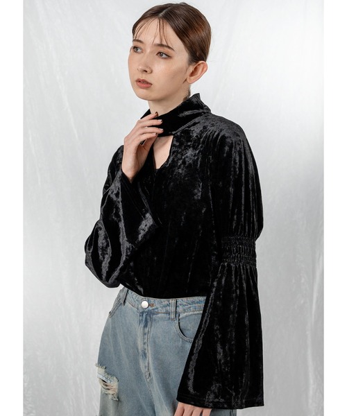 Adoon plain（アドーンプレーン）の「アソートベロアブラウス（シャツ/ブラウス・レディース・カーキ/その他/ブラック・FREE）」の2枚目の写真