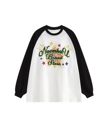 【HOOK】ポップ風プリントラグランスリーブロングTEE