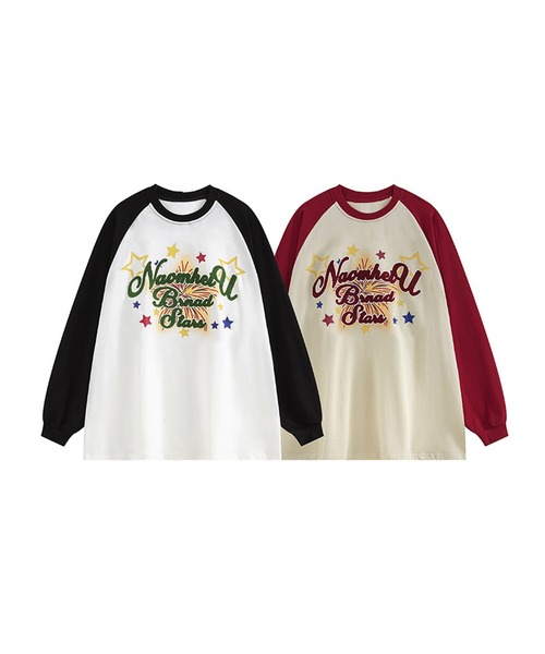 HOOK(フック)の「【HOOK】ポップ風プリントラグランスリーブロングTEE(Tシャツ/カットソー・メンズ・ホワイト/ライトベージュ・XL/M/L)」の3枚目の写真
