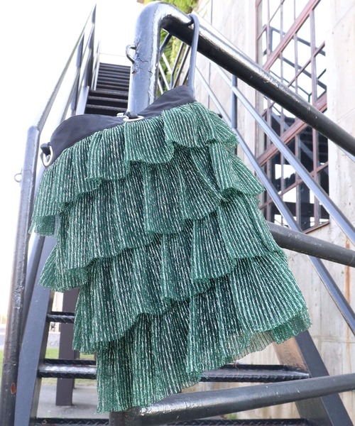 ELLEgirl（エルガール）の「ラメプリーツフリルトートバッグ【ELLEgirl/エル ガール】（トートバッグ・レディース・ダークグリーン/ピンク/アンティークゴールド・FREE）」の6枚目の写真