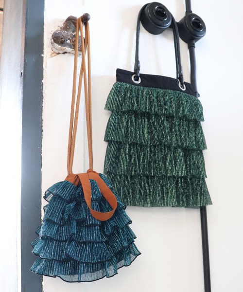 ELLEgirl（エルガール）の「ラメプリーツフリルトートバッグ【ELLEgirl/エル ガール】（トートバッグ・レディース・ダークグリーン/ピンク/アンティークゴールド・FREE）」の5枚目の写真