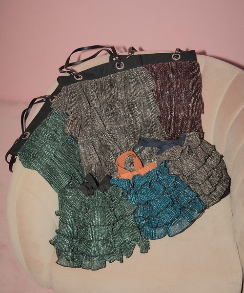 ELLEgirl（エルガール）の「ラメプリーツフリルトートバッグ【ELLEgirl/エル ガール】（トートバッグ・レディース・ダークグリーン/ピンク/アンティークゴールド・FREE）」の9枚目の写真