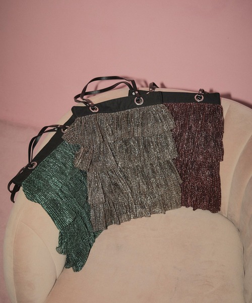 ELLEgirl（エルガール）の「ラメプリーツフリルトートバッグ【ELLEgirl/エル ガール】（トートバッグ・レディース・ダークグリーン/ピンク/アンティークゴールド・FREE）」の7枚目の写真