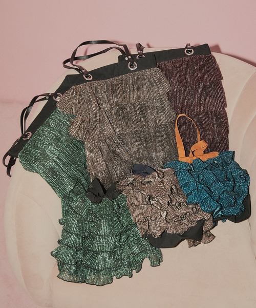 ELLEgirl（エルガール）の「ラメプリーツフリルトートバッグ【ELLEgirl/エル ガール】（トートバッグ・レディース・ダークグリーン/ピンク/アンティークゴールド・FREE）」の11枚目の写真