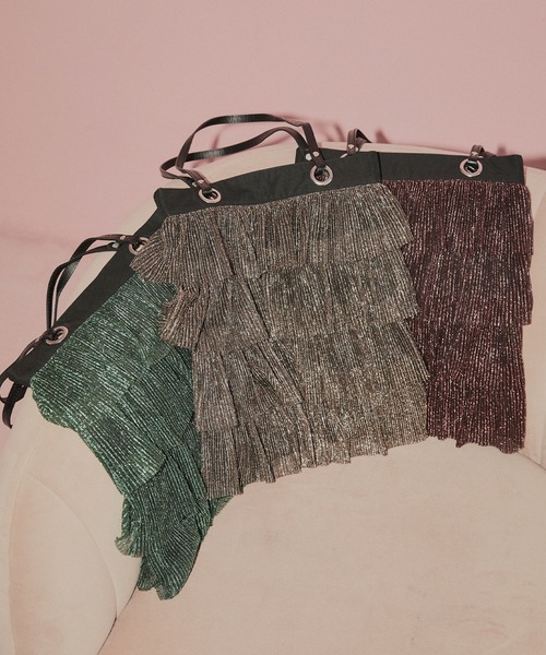 ELLEgirl（エルガール）の「ラメプリーツフリルトートバッグ【ELLEgirl/エル ガール】（トートバッグ・レディース・ダークグリーン/ピンク/アンティークゴールド・FREE）」の10枚目の写真