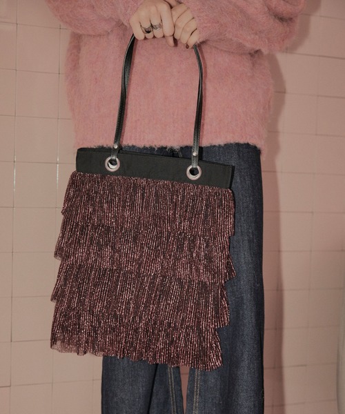 ELLEgirl（エルガール）の「ラメプリーツフリルトートバッグ【ELLEgirl/エル ガール】（トートバッグ・レディース・ダークグリーン/ピンク/アンティークゴールド・FREE）」の12枚目の写真