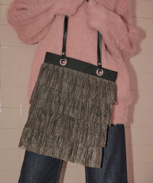 ELLEgirl（エルガール）の「ラメプリーツフリルトートバッグ【ELLEgirl/エル ガール】（トートバッグ・レディース・ダークグリーン/ピンク/アンティークゴールド・FREE）」の14枚目の写真