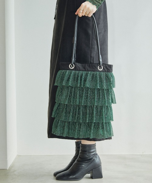 ELLEgirl（エルガール）の「ラメプリーツフリルトートバッグ【ELLEgirl/エル ガール】（トートバッグ・レディース・ダークグリーン/ピンク/アンティークゴールド・FREE）」の22枚目の写真
