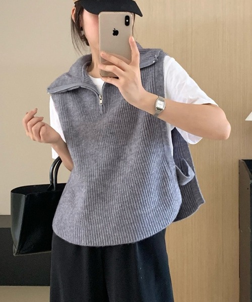 SETUP7(セットアップセブン)の「【SETUP7】ハーフジップニットベスト SCCH453(ベスト・レディース・グレー/ホワイト/ベージュ/ブラック・FREE)」の4枚目の写真
