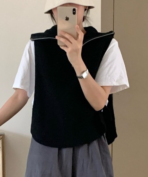 SETUP7(セットアップセブン)の「【SETUP7】ハーフジップニットベスト SCCH453(ベスト・レディース・グレー/ホワイト/ベージュ/ブラック・FREE)」の3枚目の写真